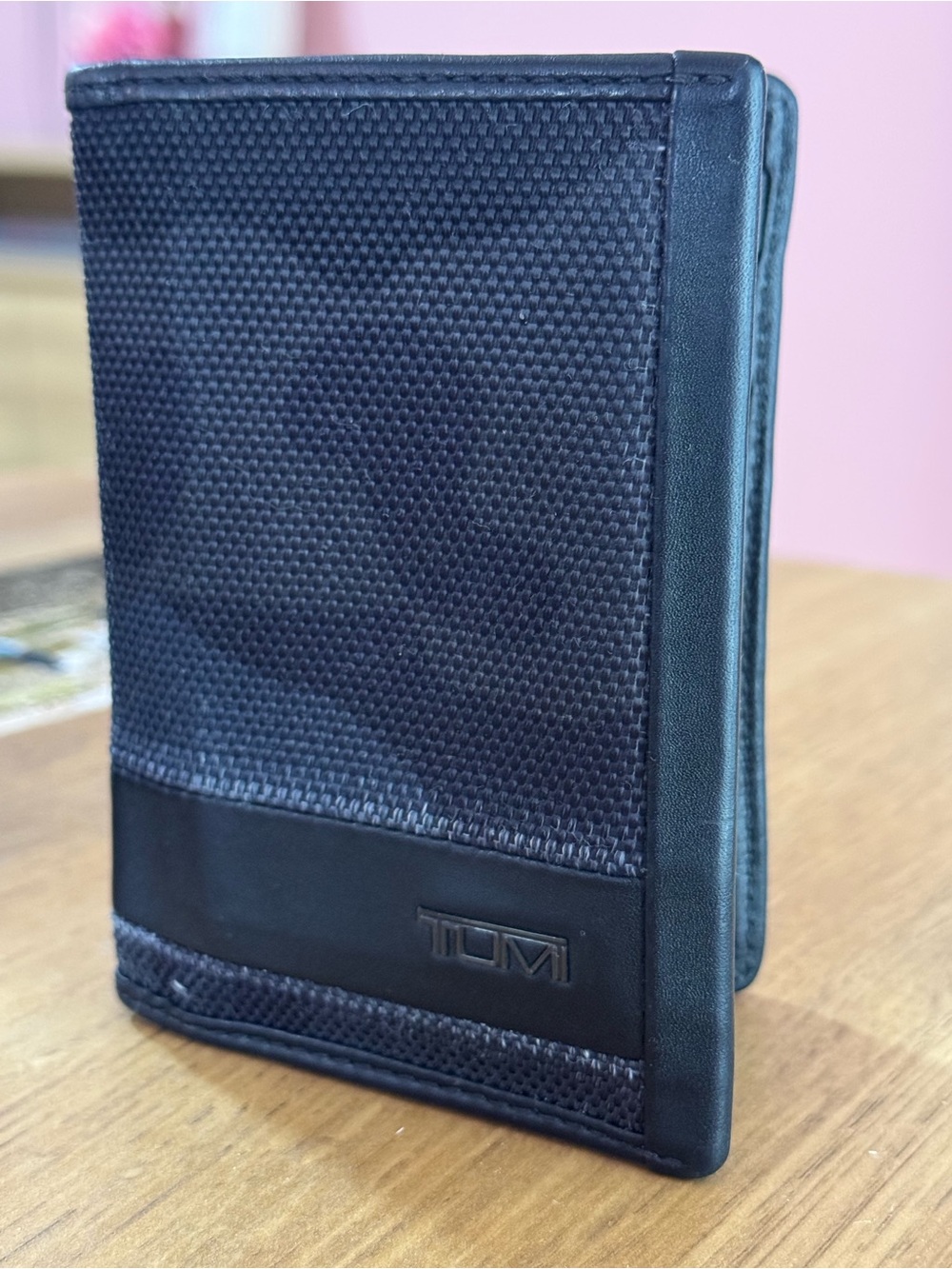 Tumi Black Textured Nylon Bi-Fold Wallet with Leather Trim